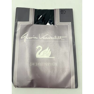 Gloria Vanderbilt Day Sheer Pantyhose Navy Size D Full Back Panel Ribbed NOS